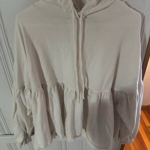 Aerie Cream Ruffle Hem Hoodie
